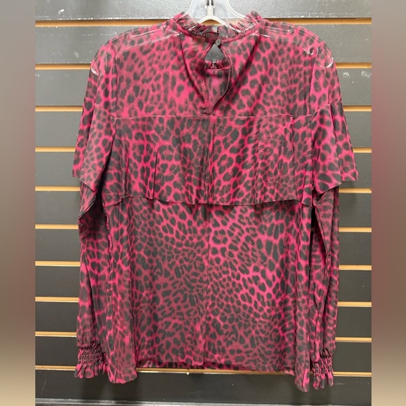 Leopard Print Sheer Blouse - Red - Picture 3 of 3